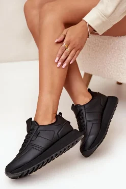 Online Big Star Shoes Skórzane Sneakersy Damskie Na Platformie Big Star OO274573 Hi-Poly System Czarne