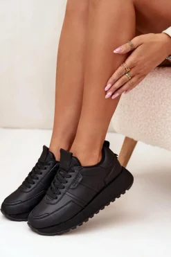 Online Big Star Shoes Skórzane Sneakersy Damskie Na Platformie Big Star OO274573 Hi-Poly System Czarne