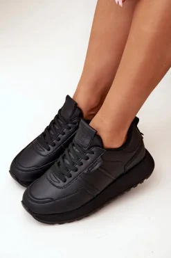 Online Big Star Shoes Skórzane Sneakersy Damskie Na Platformie Big Star OO274573 Hi-Poly System Czarne