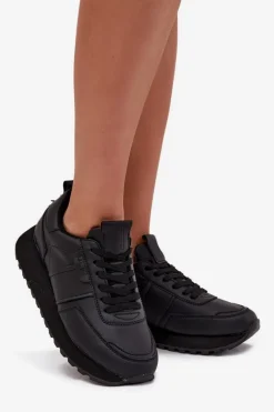 Online Big Star Shoes Skórzane Sneakersy Damskie Na Platformie Big Star OO274573 Hi-Poly System Czarne