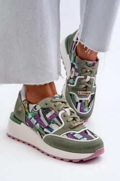 Buty Sportowe Na Platformie>Maciejka Skórzane Sneakersy Damskie Na Platformie 06390-09 Seledynowe