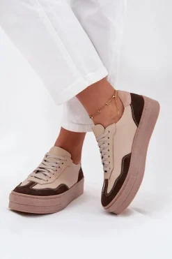 Online Zazoo Skórzane Sneakersy Damskie Na Platformie N1269S2 Beżowe Beżowy