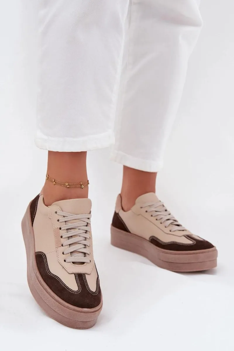 Online Zazoo Skórzane Sneakersy Damskie Na Platformie N1269S2 Beżowe Beżowy