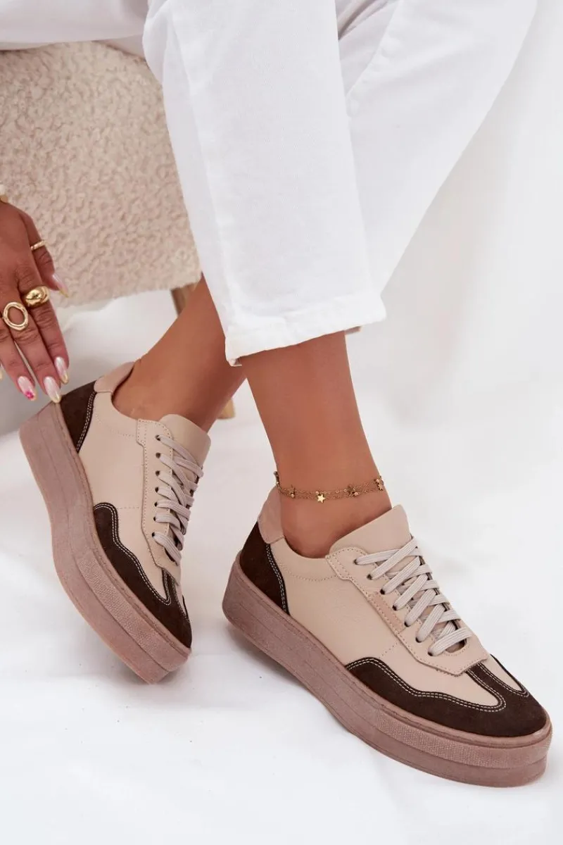 Online Zazoo Skórzane Sneakersy Damskie Na Platformie N1269S2 Beżowe Beżowy