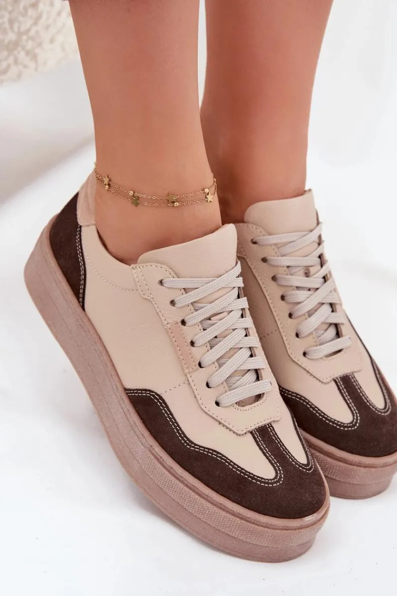 Online Zazoo Skórzane Sneakersy Damskie Na Platformie N1269S2 Beżowe Beżowy