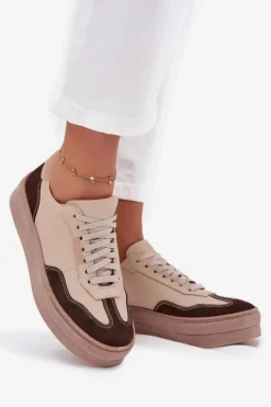 Online Zazoo Skórzane Sneakersy Damskie Na Platformie N1269S2 Beżowe Beżowy