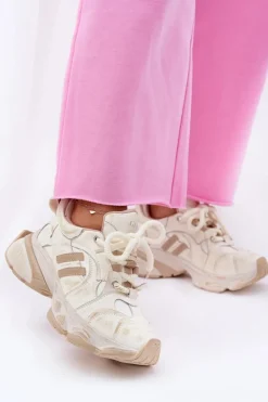 GOE Skórzane Sneakersy Damskie RR2N4037 Beżowe Beżowy