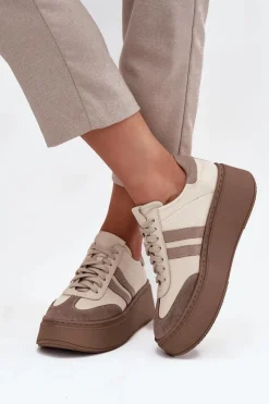 Online Zazoo Skórzane Sneakersy Damskie Na Platformie 3775 Beżowe Beżowy