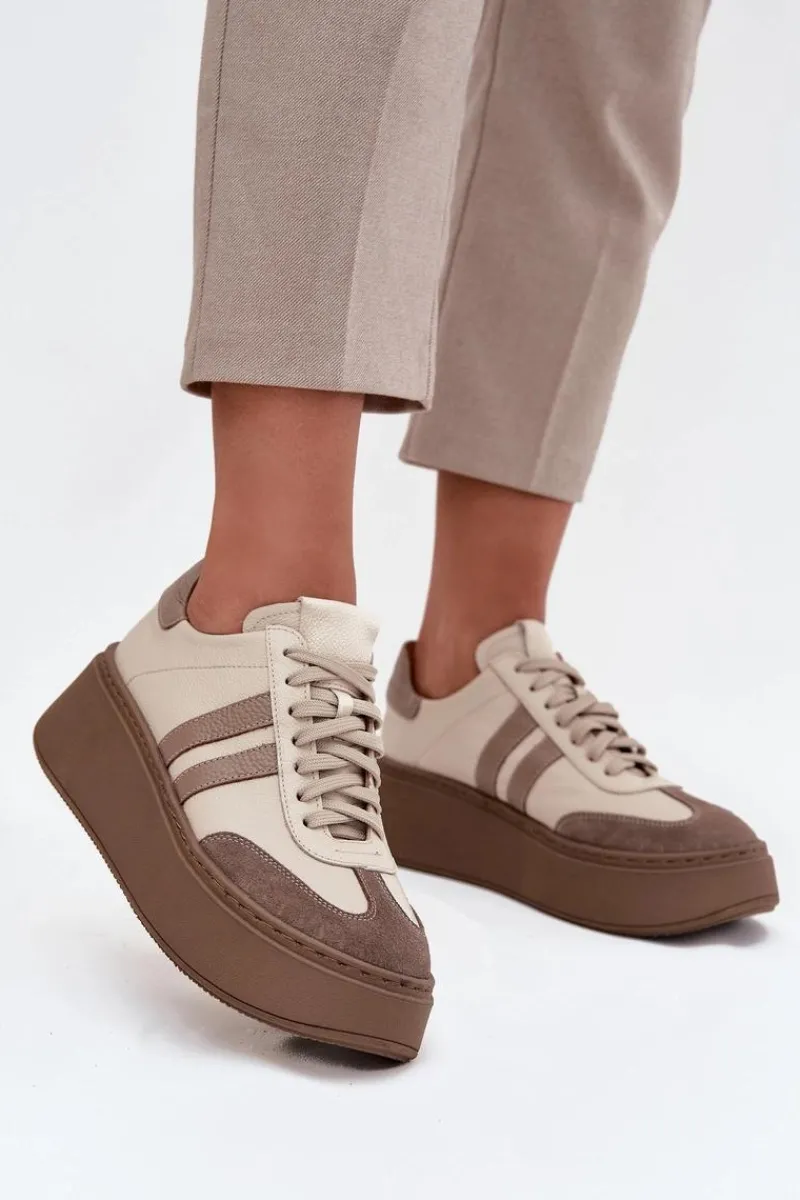 Online Zazoo Skórzane Sneakersy Damskie Na Platformie 3775 Beżowe Beżowy