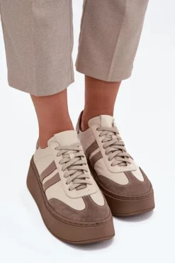 Online Zazoo Skórzane Sneakersy Damskie Na Platformie 3775 Beżowe Beżowy