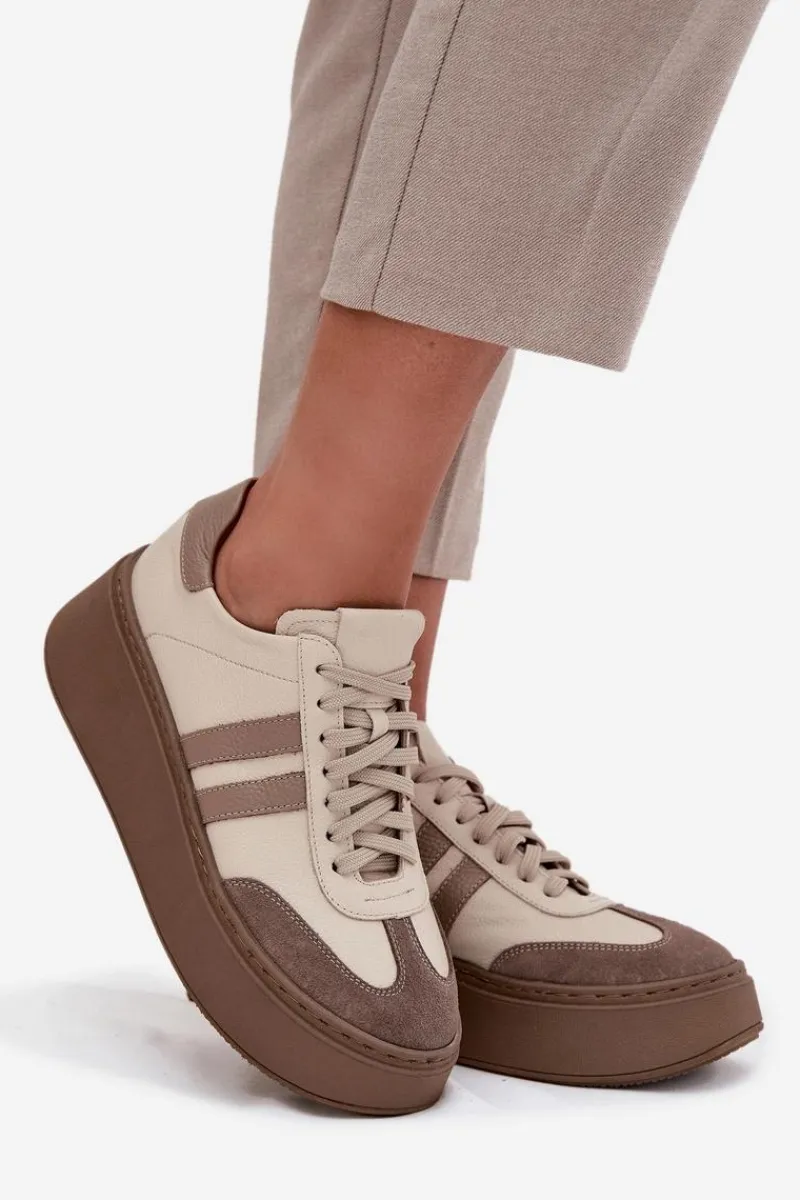 Online Zazoo Skórzane Sneakersy Damskie Na Platformie 3775 Beżowe Beżowy