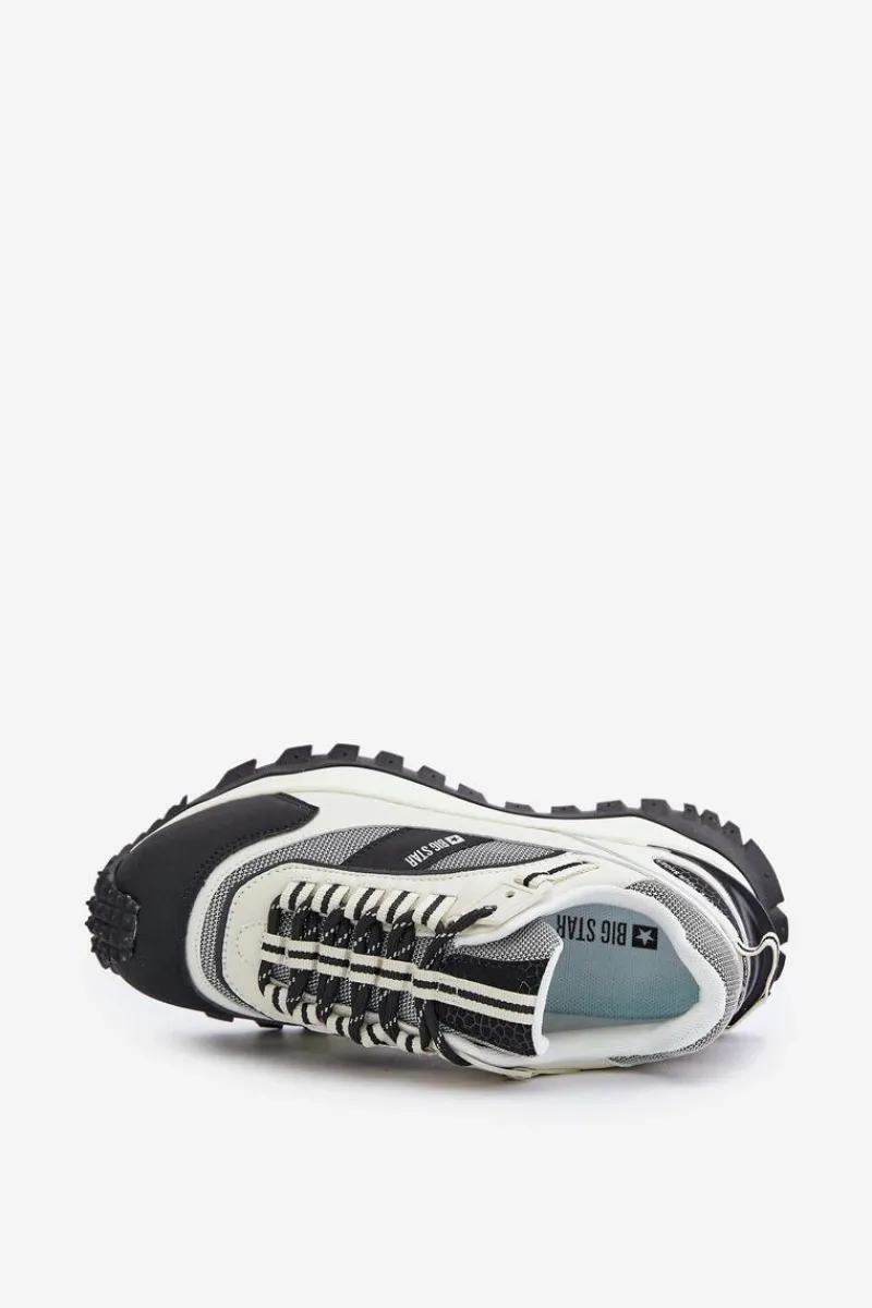 Buty Sportowe Big Star|Sneakersy Damskie>Big Star Shoes Skórzane Sneakersy Damskie Na Platformie Big Star OO274A220 HI-POLY SYSTEM Biało-Czarne