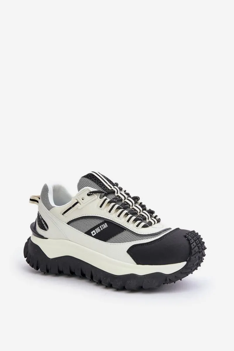 Buty Sportowe Big Star|Sneakersy Damskie>Big Star Shoes Skórzane Sneakersy Damskie Na Platformie Big Star OO274A220 HI-POLY SYSTEM Biało-Czarne