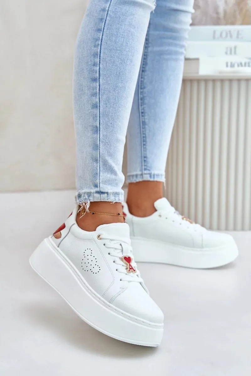 Best Buty damskie Vinceza Skórzane Sneakersy Damskie Na Platformie Z Przypinką I Ozdobnym Kwiatem 89100 Białe