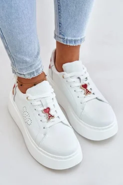 Best Buty damskie Vinceza Skórzane Sneakersy Damskie Na Platformie Z Przypinką I Ozdobnym Kwiatem 89100 Białe