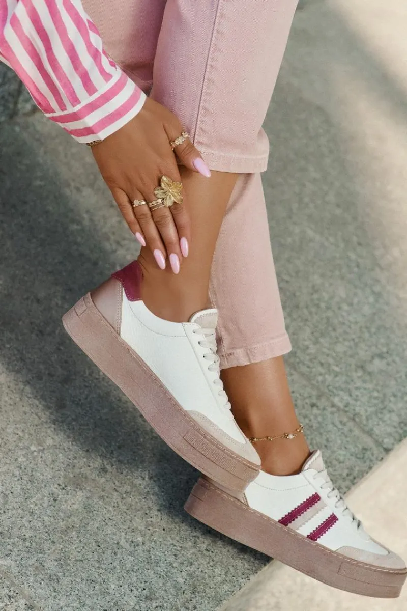 Buty Sportowe Na Platformie|Sneakersy Damskie>Zazoo Skórzane Sneakersy Damskie Na Platformie N1234 Beżowo-Bordowe Beżowy