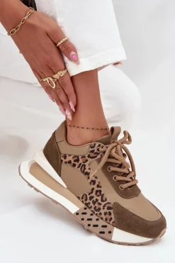 Artiker Skórzane Sneakersy Damskie Na Platformie Panterka 55C0089 Brązowe Brązowy