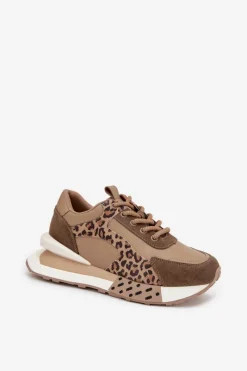 Artiker Skórzane Sneakersy Damskie Na Platformie Panterka 55C0089 Brązowe Brązowy
