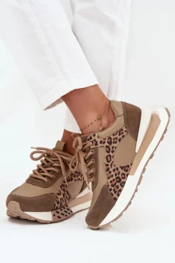 Artiker Skórzane Sneakersy Damskie Na Platformie Panterka 55C0089 Brązowe Brązowy