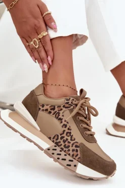 Artiker Skórzane Sneakersy Damskie Na Platformie Panterka 55C0089 Brązowe Brązowy