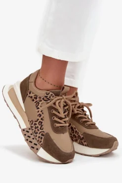 Artiker Skórzane Sneakersy Damskie Na Platformie Panterka 55C0089 Brązowe Brązowy
