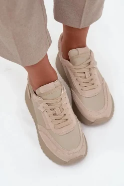Buty Sportowe Na Platformie|Półbuty Skórzane>Artiker Skórzane Sneakersy Damskie Na Platformie 55C0021 Beżowe