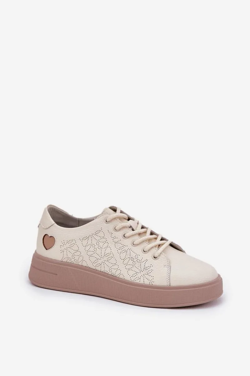 Sneakersy Damskie>Buty damskie Vinceza Skórzane Sneakersy Damskie Na Platformie Vinceza 88018 Beżowe