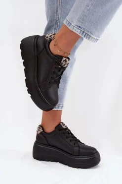 New Buty damskie Vinceza Skórzane Sneakersy Damskie Na Platformie Panterka Vinceza 89144 Czarne