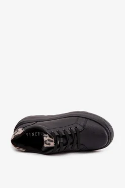 New Buty damskie Vinceza Skórzane Sneakersy Damskie Na Platformie Panterka Vinceza 89144 Czarne