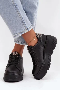 New Buty damskie Vinceza Skórzane Sneakersy Damskie Na Platformie Panterka Vinceza 89144 Czarne