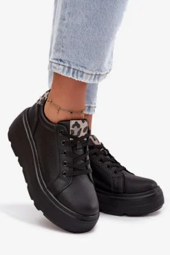 New Buty damskie Vinceza Skórzane Sneakersy Damskie Na Platformie Panterka Vinceza 89144 Czarne