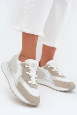 Buty Sportowe Big Star|Sneakersy Damskie>Big Star Shoes Skórzane Sneakersy Damskie Big Star OO274563 Hi-Poly System Białe Biały