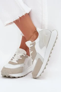 Buty Sportowe Big Star|Sneakersy Damskie>Big Star Shoes Skórzane Sneakersy Damskie Big Star OO274563 Hi-Poly System Białe Biały