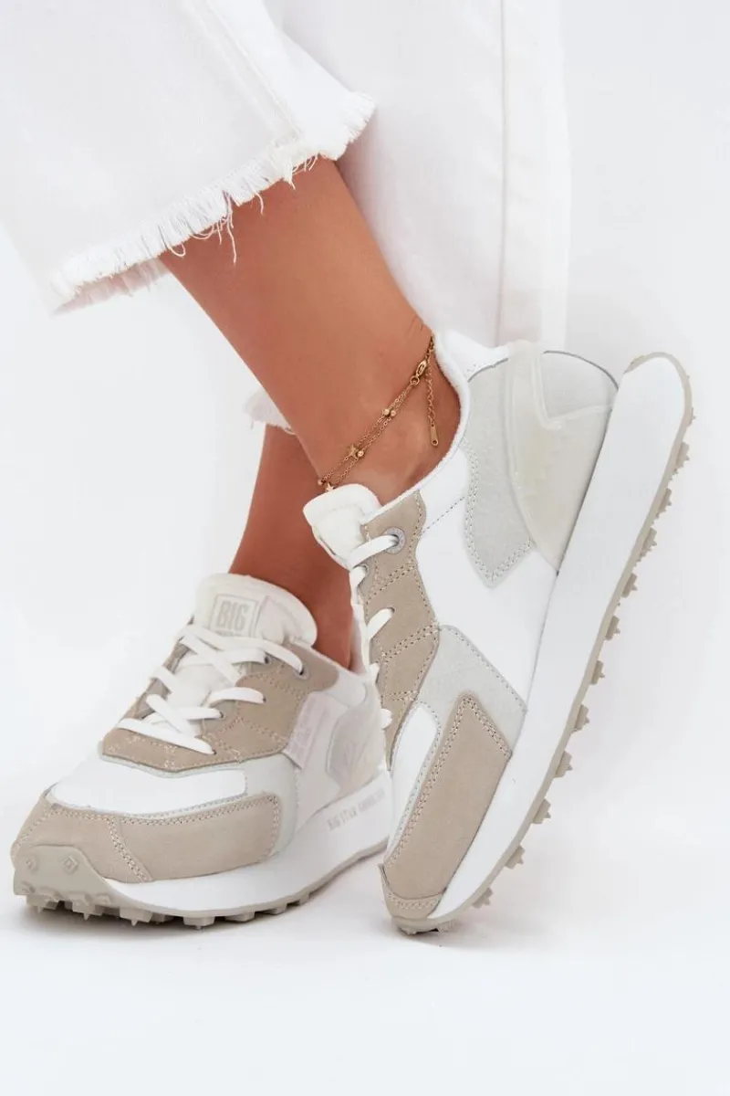 Buty Sportowe Big Star|Sneakersy Damskie>Big Star Shoes Skórzane Sneakersy Damskie Big Star OO274563 Hi-Poly System Białe Biały