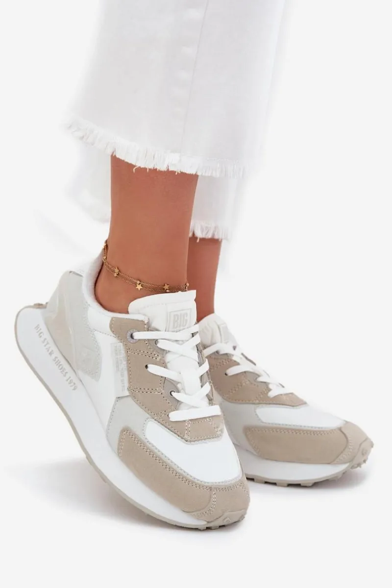 Buty Sportowe Big Star|Sneakersy Damskie>Big Star Shoes Skórzane Sneakersy Damskie Big Star OO274563 Hi-Poly System Białe Biały