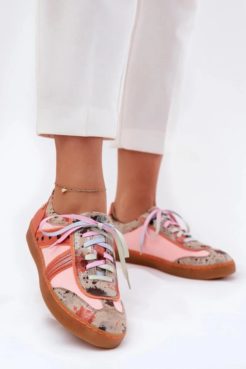 Buty Sportowe Na Platformie>Maciejka Skórzane Sneakersy Damskie 06840-18 Pomarańczowe