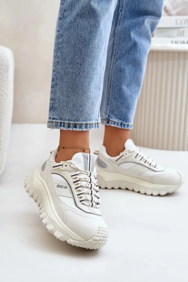 Online Big Star Shoes Skórzane Sneakersy Damskie Na Platformie Big Star OO274A221 HI-POLY SYSTEM Białe Biały