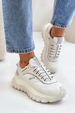 Online Big Star Shoes Skórzane Sneakersy Damskie Na Platformie Big Star OO274A221 HI-POLY SYSTEM Białe Biały