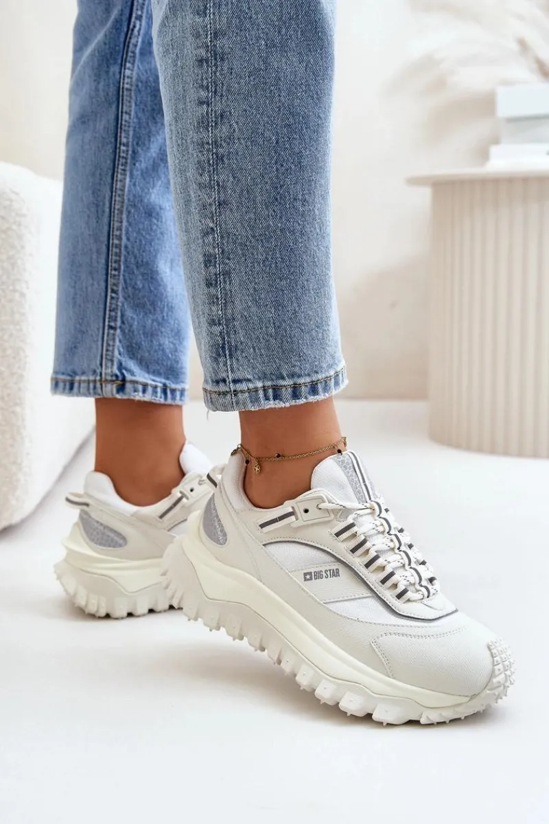 Online Big Star Shoes Skórzane Sneakersy Damskie Na Platformie Big Star OO274A221 HI-POLY SYSTEM Białe Biały