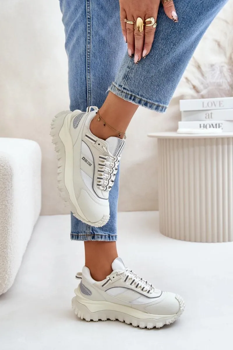 Online Big Star Shoes Skórzane Sneakersy Damskie Na Platformie Big Star OO274A221 HI-POLY SYSTEM Białe Biały