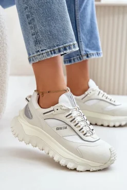 Online Big Star Shoes Skórzane Sneakersy Damskie Na Platformie Big Star OO274A221 HI-POLY SYSTEM Białe Biały