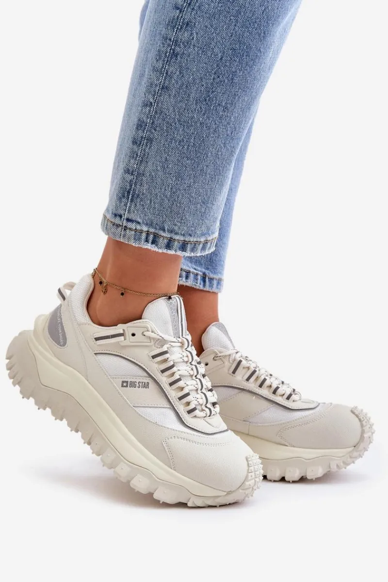 Online Big Star Shoes Skórzane Sneakersy Damskie Na Platformie Big Star OO274A221 HI-POLY SYSTEM Białe Biały