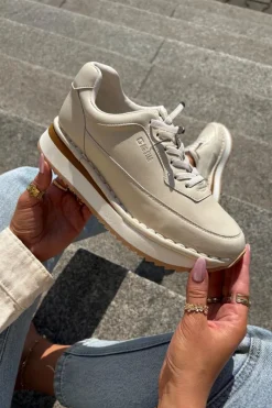 Big Star Shoes Skórzane Sneakersy Damskie Na Platformie Big Star RR274A334 Beżowe Beżowy