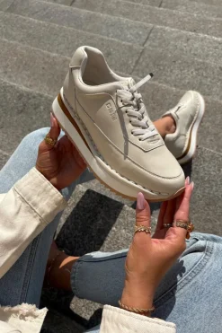 Big Star Shoes Skórzane Sneakersy Damskie Na Platformie Big Star RR274A334 Beżowe Beżowy