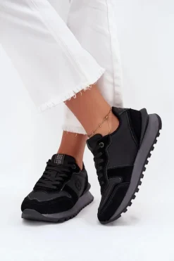 Buty Sportowe Big Star|Sneakersy Damskie>Big Star Shoes Skórzane Sneakersy Damskie Big Star OO274529 HI-POLY SYSTEM Czarne Czarny