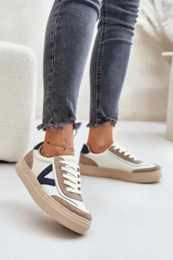 Discount Skórzane Sneakersy Damskie Vinceza 7923 Beżowe Damskie Sneakersy Damskie