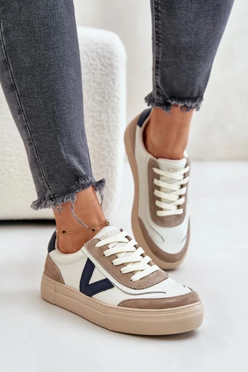 Discount Skórzane Sneakersy Damskie Vinceza 7923 Beżowe Damskie Sneakersy Damskie