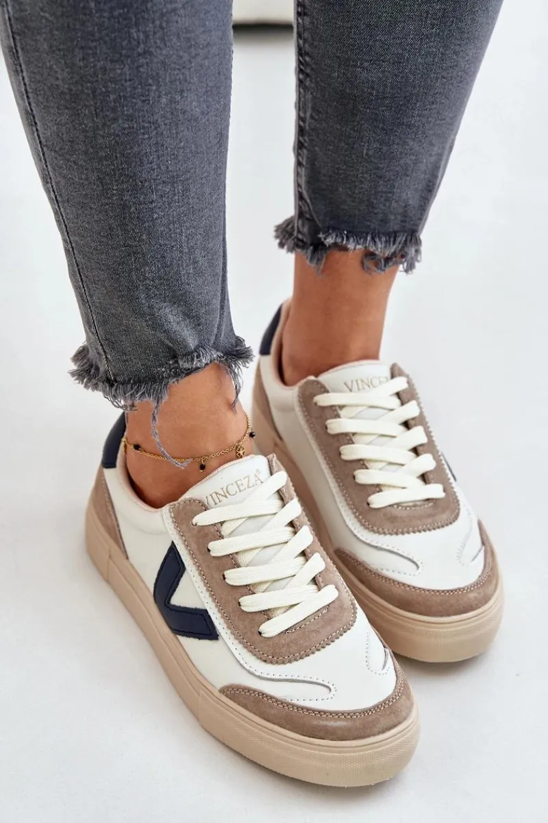 Discount Skórzane Sneakersy Damskie Vinceza 7923 Beżowe Damskie Sneakersy Damskie