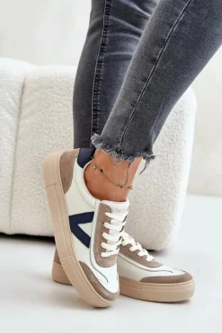 Discount Skórzane Sneakersy Damskie Vinceza 7923 Beżowe Damskie Sneakersy Damskie
