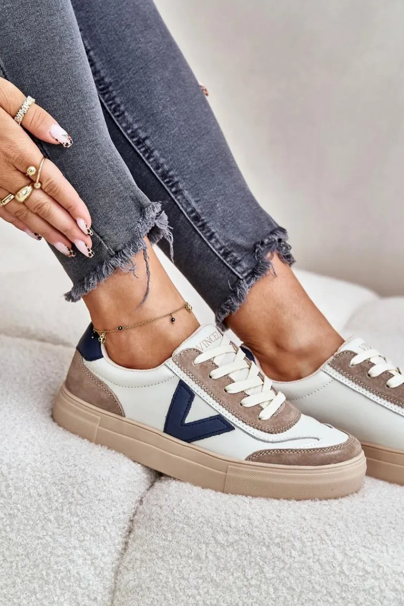 Discount Skórzane Sneakersy Damskie Vinceza 7923 Beżowe Damskie Sneakersy Damskie